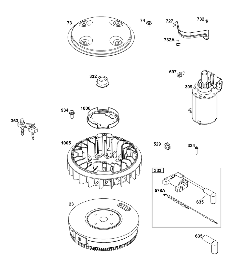 Flywheel, Ignition, And Starter Group Diagram and Parts List for 356777-0142-B5 200000 - 399999 Briggs and Stratton Engine